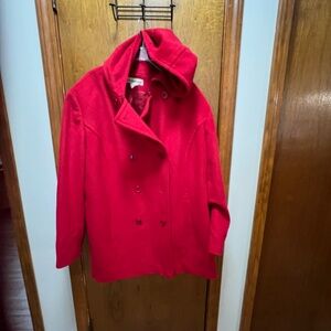 Elegant Red Double-Breasted Pea Coat